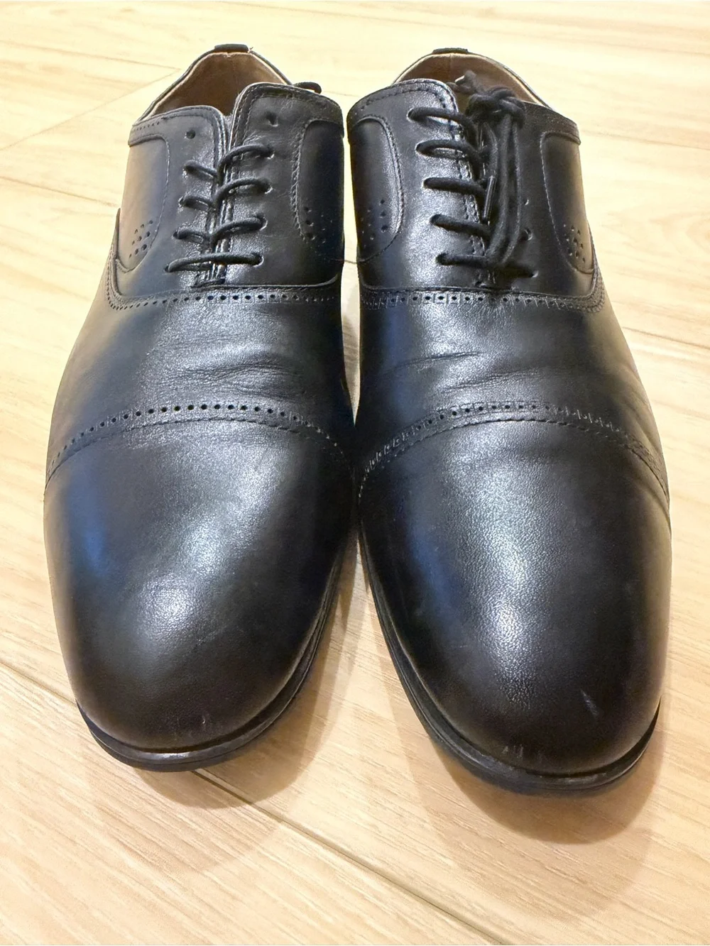 Aldo Men's Black Leather Cap-Toe Oxford Dress Shoes